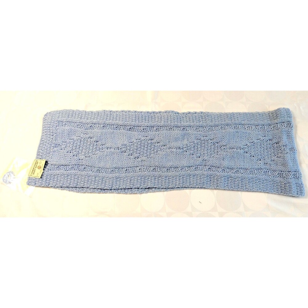 Connemara Knitwear Scarf 58” Blue Merino Wool Aran Cable Knit Ireland Made NWT